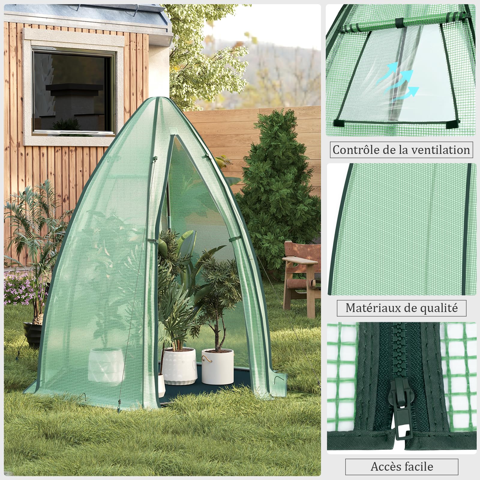 WOLTU Mini Serre de Jardin, Petite Tente pour Plantes, en PE 130gsm, Serre Demi-Transparent avec Porte Zippée, Fenêtre et Tapis de Sol pour Extérieur, Balcon, Terrasse, Patio, 160x160x180cm