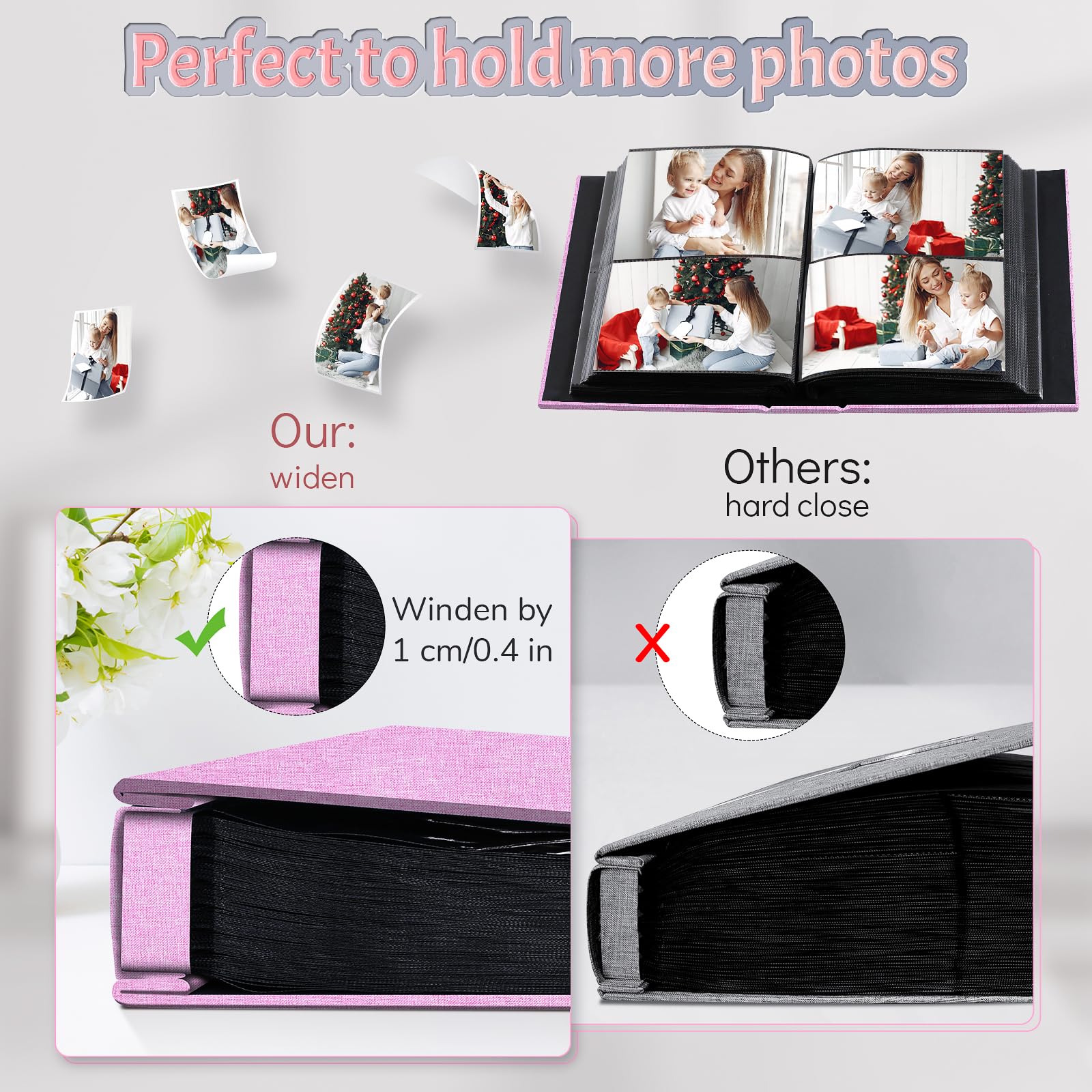 Popotop Album fotograficzny 10 x 15 cm, 1000 kieszeni, z etykietami, twarda okładka z lnu, na ślub, urodziny, podróż, dla dziecka