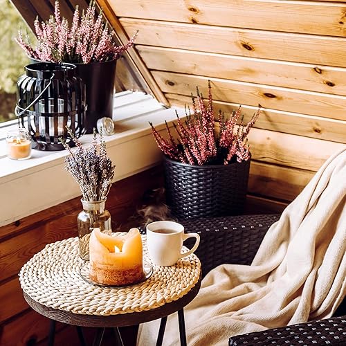 Miniatura 4 de Juego de 8 manteles individuales redondos de mimbre, manteles individuales de jacinto de agua natural, manteles individuales de paja trenzada,