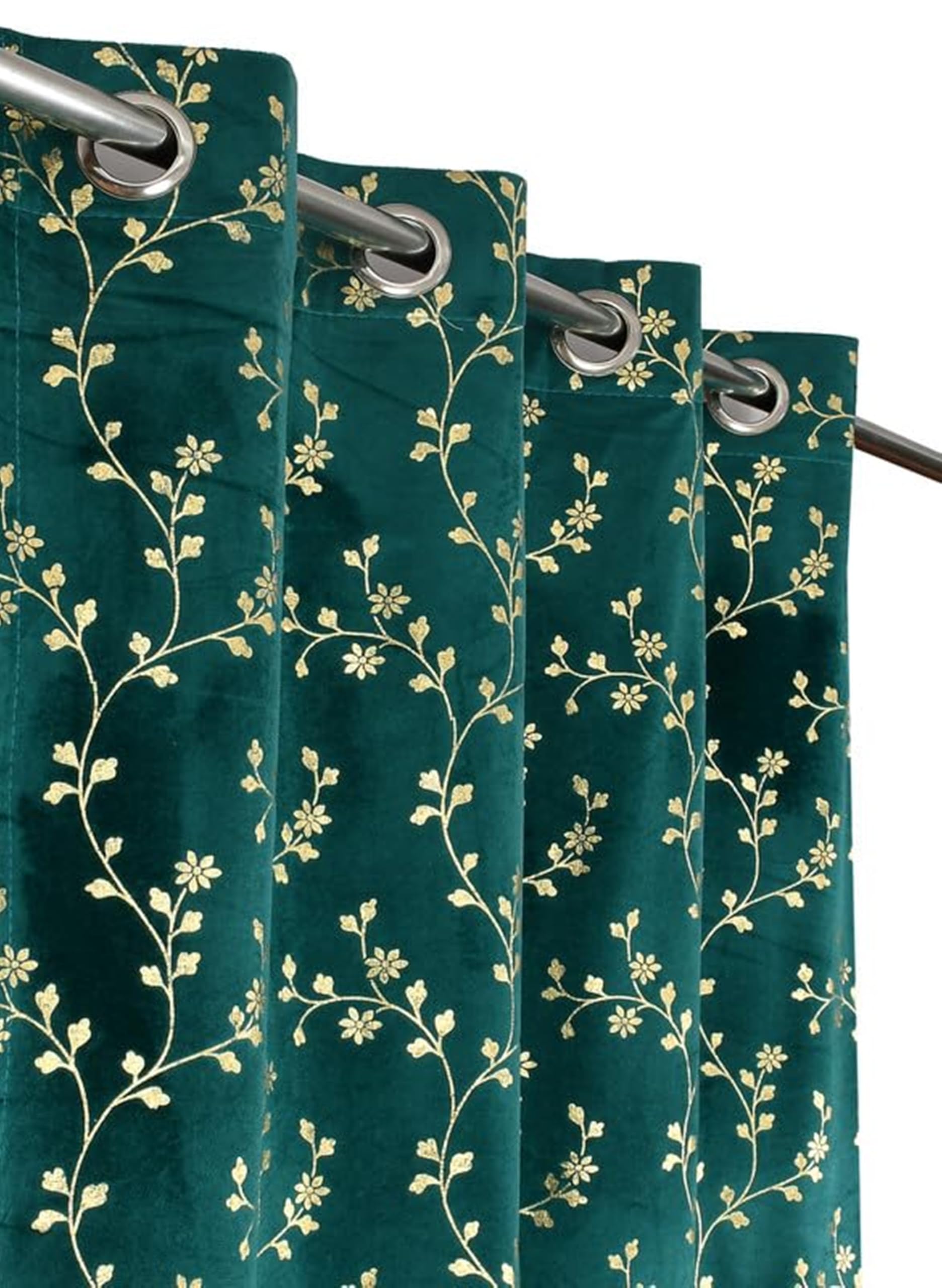 Premium Govinda Foil Velvet Eyelet Curtain for Window 4 Feet | Room Darkening Curtains for Bedrooms, Living Rooms & Offices | Pack of 1, Aqua-image-10