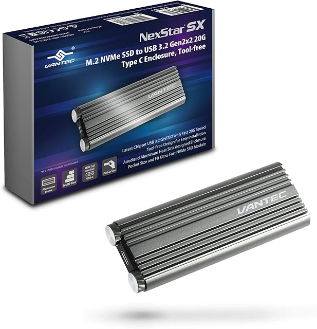M.2 NVMe SSD to USB 3.2 Gen2x2 20G Type C Enclosure (NST-220C3-SG)