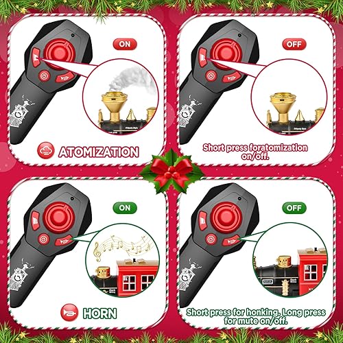 Miniatura 5 de Hot Bee Locomotora de tren a control remoto, juguete de motor de vapor de tren con humo, luces y sonidos, juguetes de trenes de Navidad, regalos