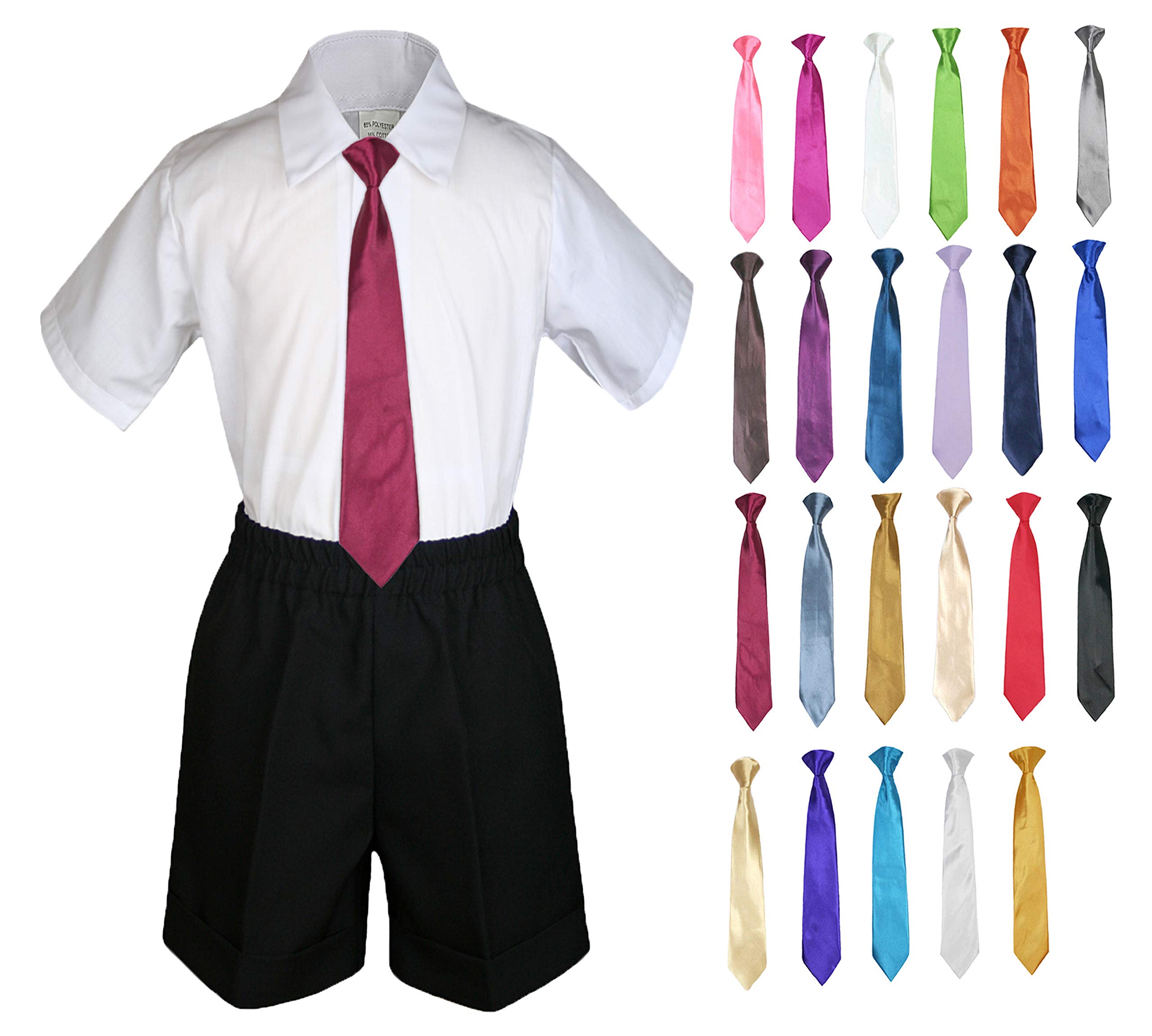 MILLTEX 3 Pieces Set Formal Party Wedding Color Satin Necktie Shirt Black Shorts Set New Born Baby Boy Toddler Sm-4T (3T, Dark Gray)