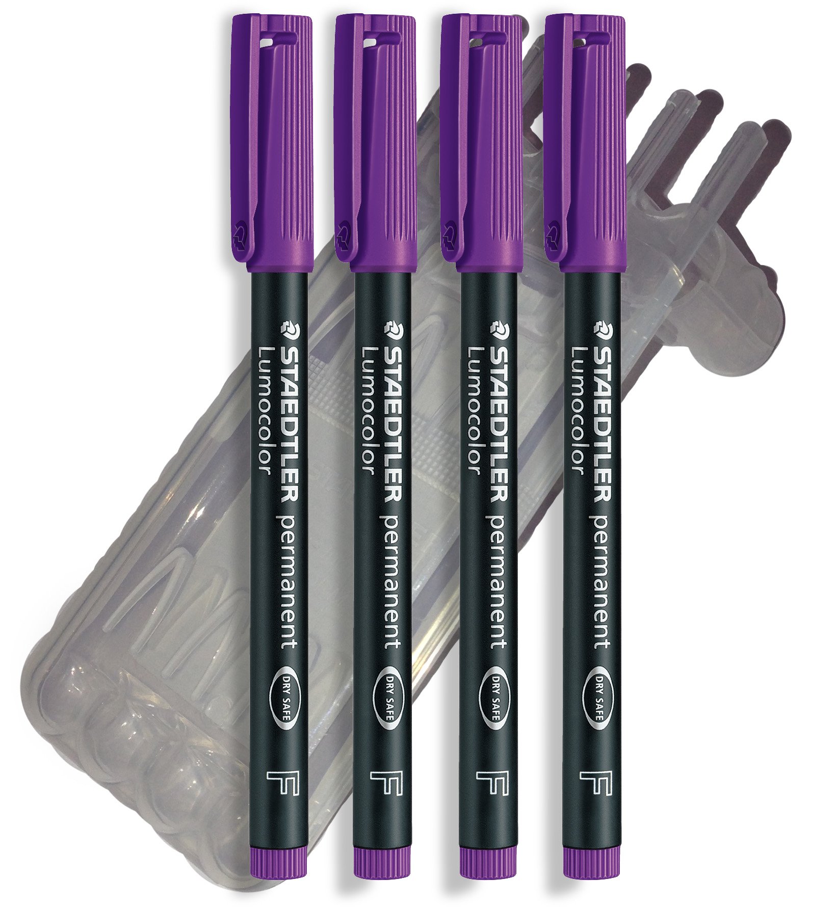 Staedtler Universal Fineliner Marker Pen LUMOCOLOR PERMANENT Staedtler Box, Purple, 4er Pack F Spitze