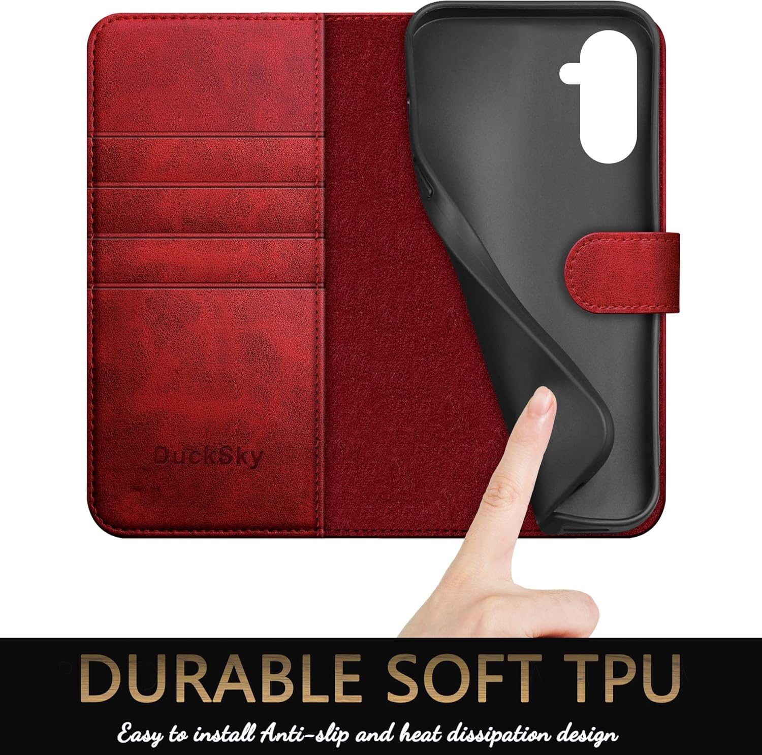 DuckSky Compatible with Samsung Galaxy S25 Plus Genuine Leather Wallet case【RFID Blocking】【4 Credit Card Holder】【Real Leather】 Flip Folio Book Phone case Cover Women Men for Samsung S25 Plus case Red