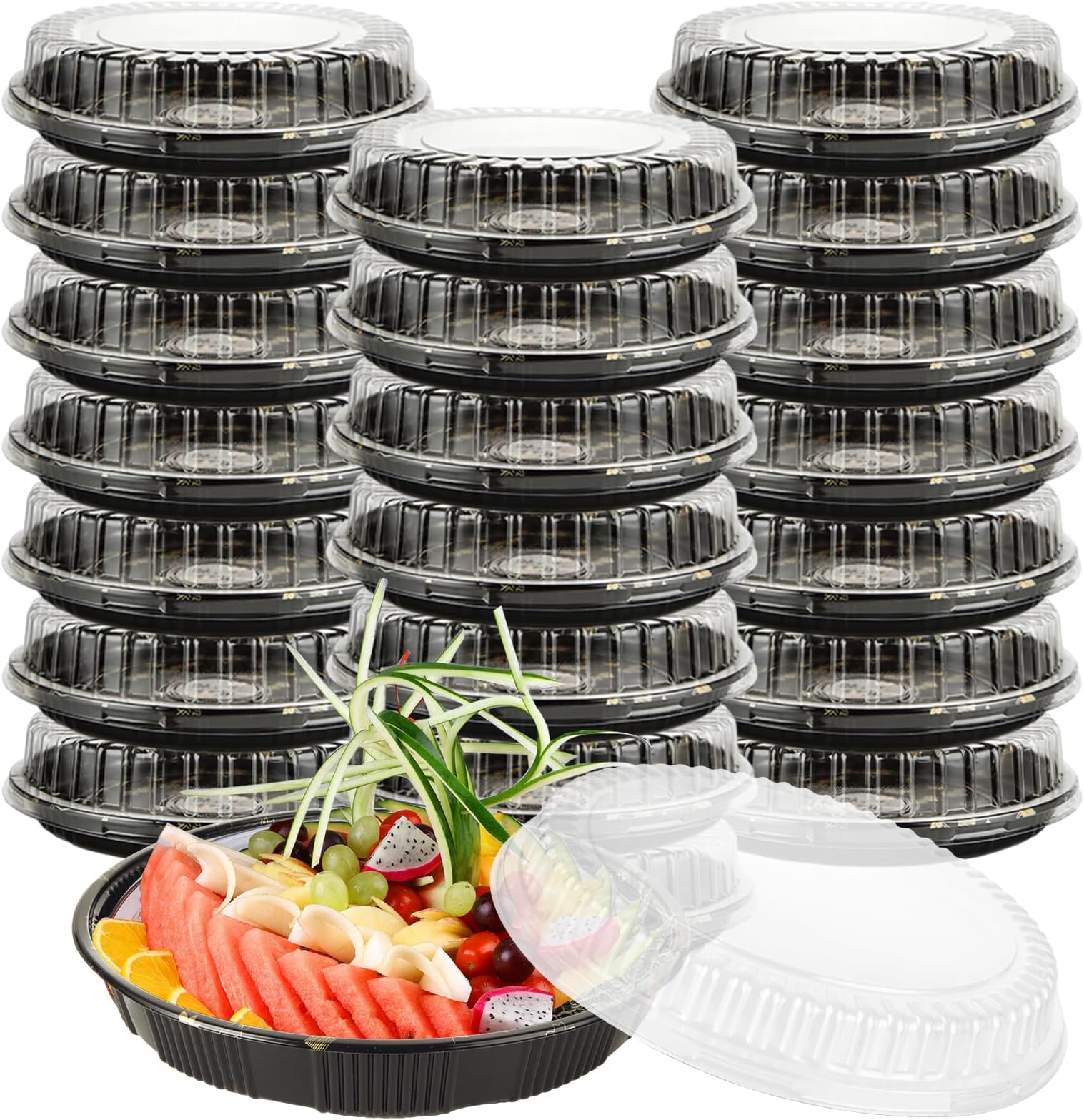20 Pack 12 Inch Plastic Serving Tray with Lids, Catering Trays with Lids, Party Trays with Lids Large Sandwich Trays for Parties with Lid for Takeout Food Catering Picnic