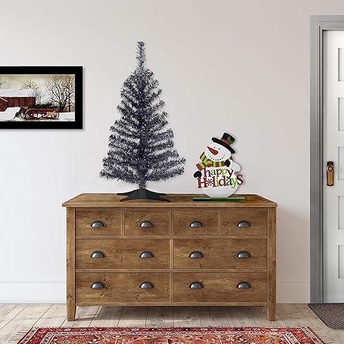Vista 2 de National Tree Company - Árbol de Navidad artificial, oropel negro, incluye soporte, 3 pies
