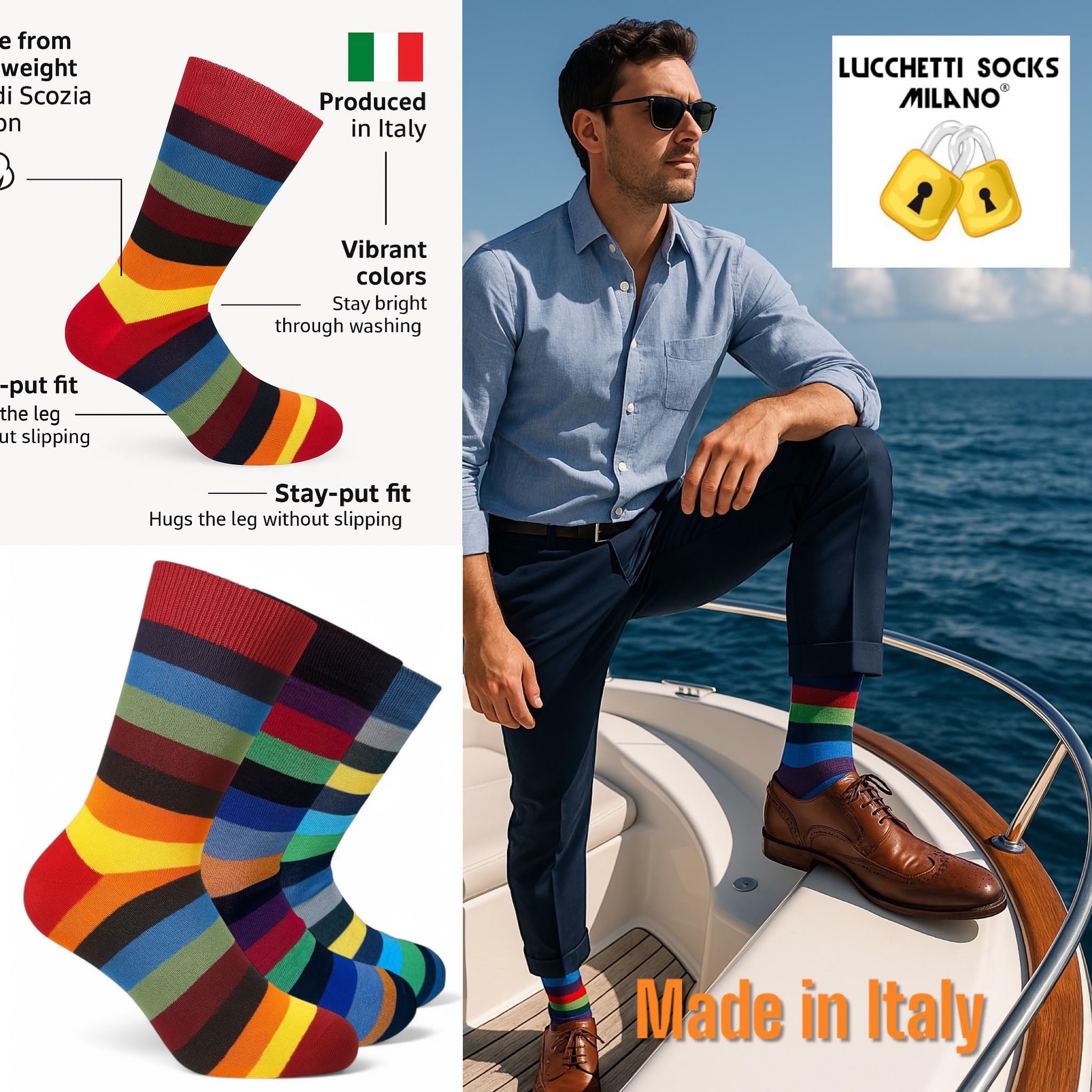 Lucchetti Socks Milano 6 paia calze uomo CORTE cotone filo di scozia elasticizzato estive in fantasia