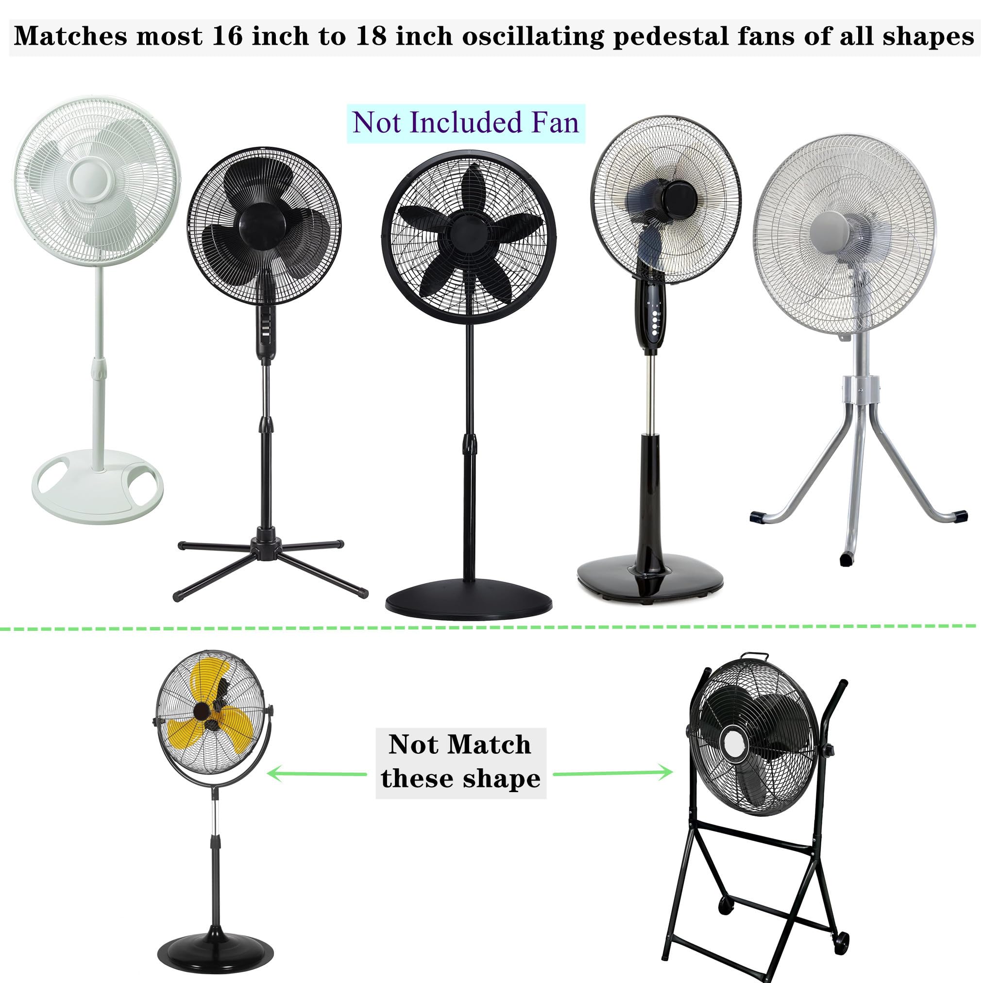 Cubierta de ventilador a prueba de polvo e impermeable para almacenamiento de ventiladores de pedestal oscilante de 16 a 18 pulgadas, color negro, tela Oxford, lavable, reutilizable, fácil de 3