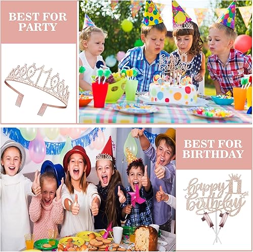 Miniatura 29 de Decoraciones de cumpleaños de 3 años para niñas; banda, corona/tiara, velas y adorno para pastel de cumpleaños de 3 años; regalos y decoraciones