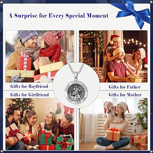 Miniatura 9 de CEKAMA Regalos de joyería de Navidad plata de ley 925 collar de San Cristóbal  MichaelBenedictoVirgen MaríaJude para hombres y mujeres joyería de