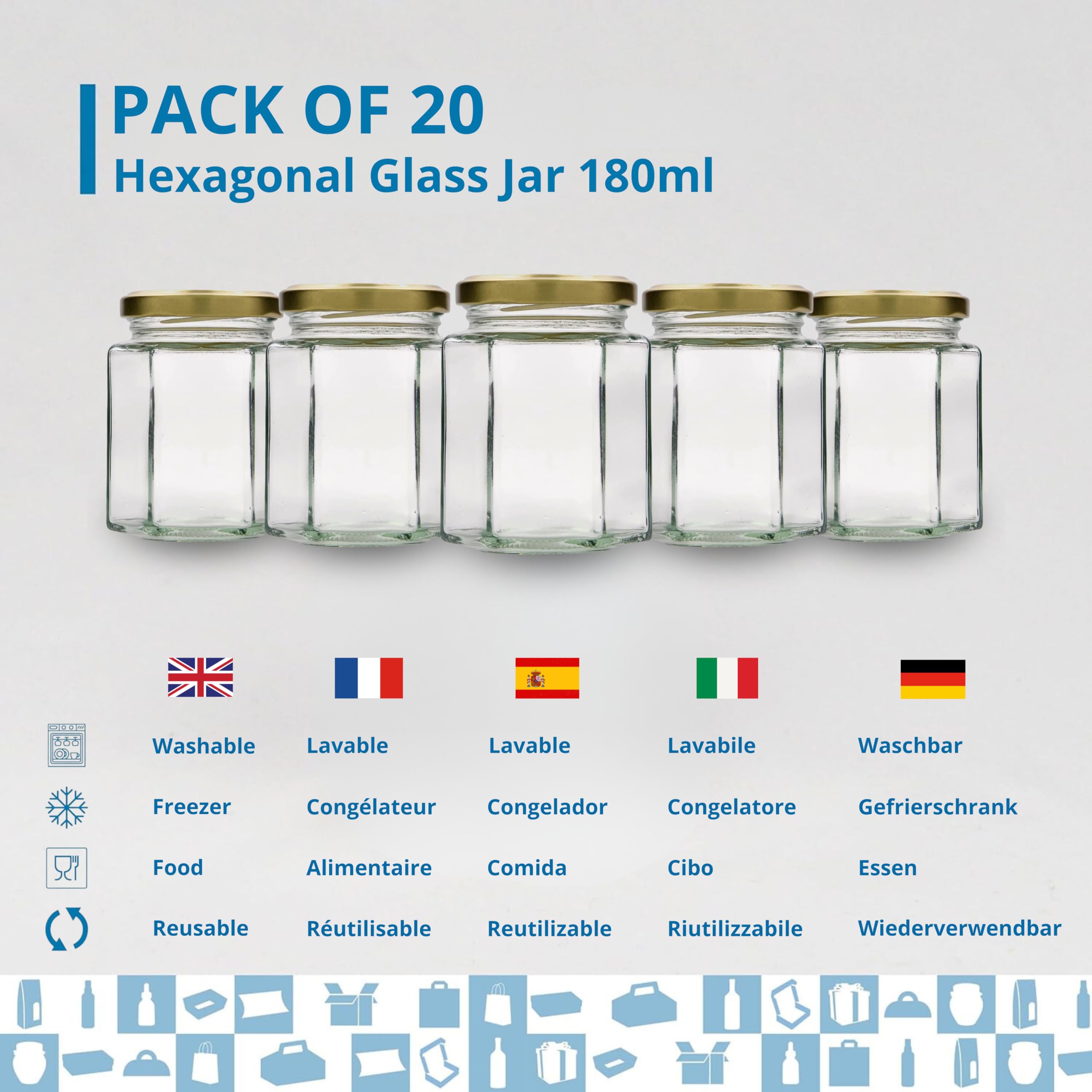Espirito Rebelde - Tarro de miel hexagonal con tapa de 180 ml, ideal para la conservación de miel, mermelada, especias, yogur