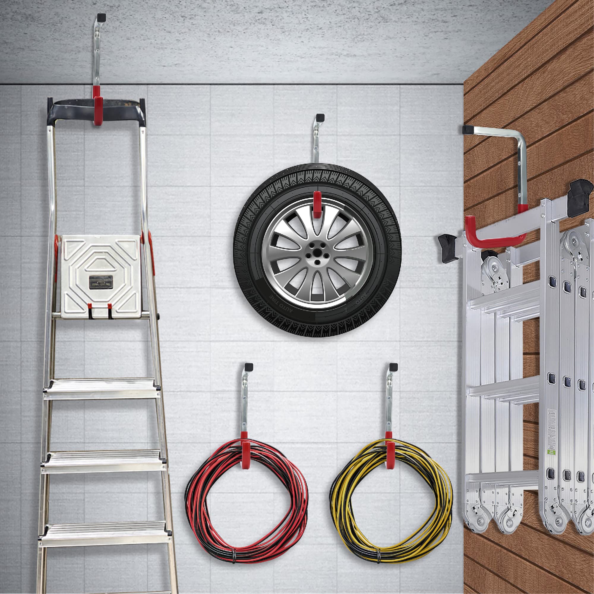 Ganci Da Parete Per Garage 4 Pezzi - Porta Scale, Biciclette, Attrezzi, Max 45kg - Foto 5