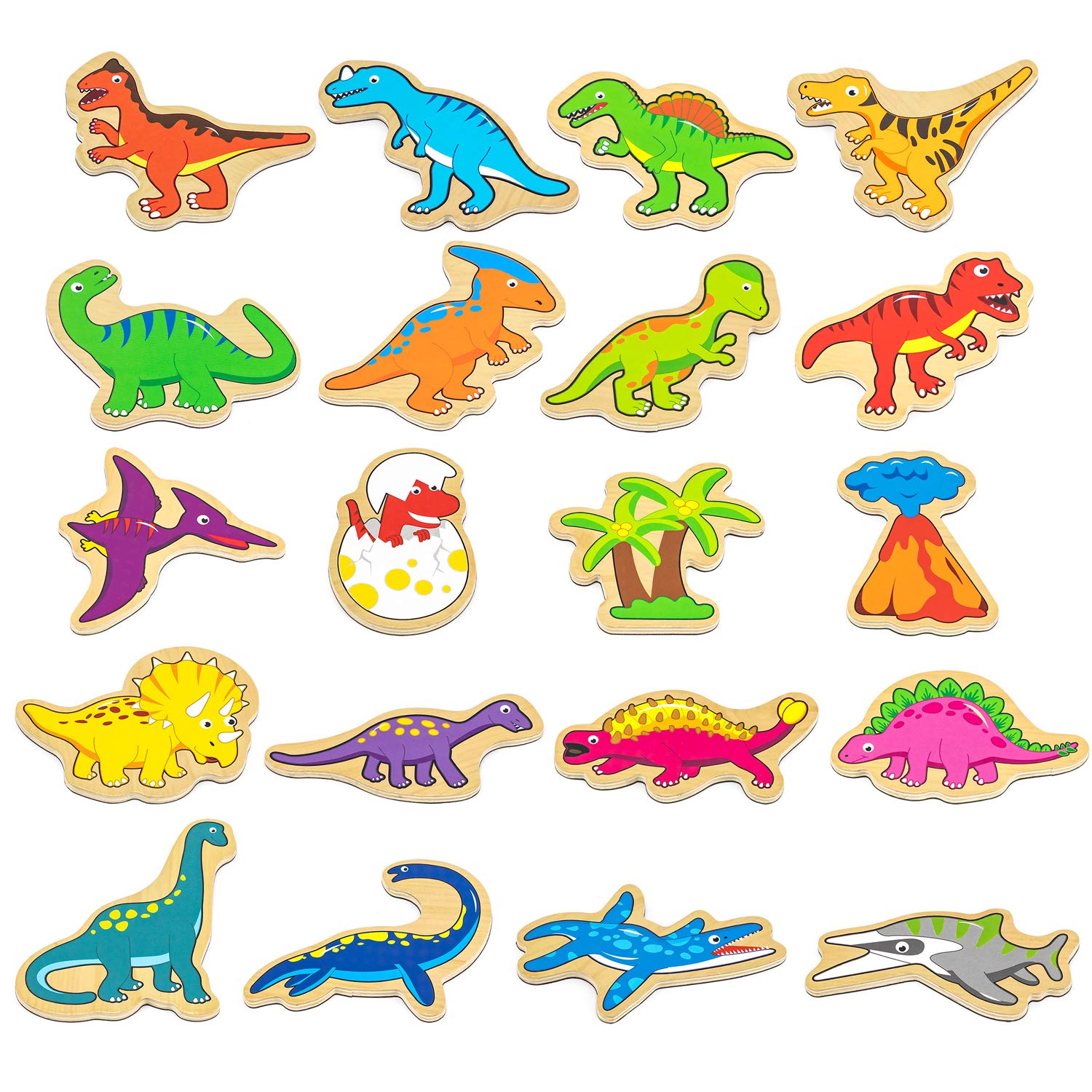 Viga Toys - 50289 - Wooden Magnetic Dinosaurs - 20 pieces, Multicolor, Small - Image 2