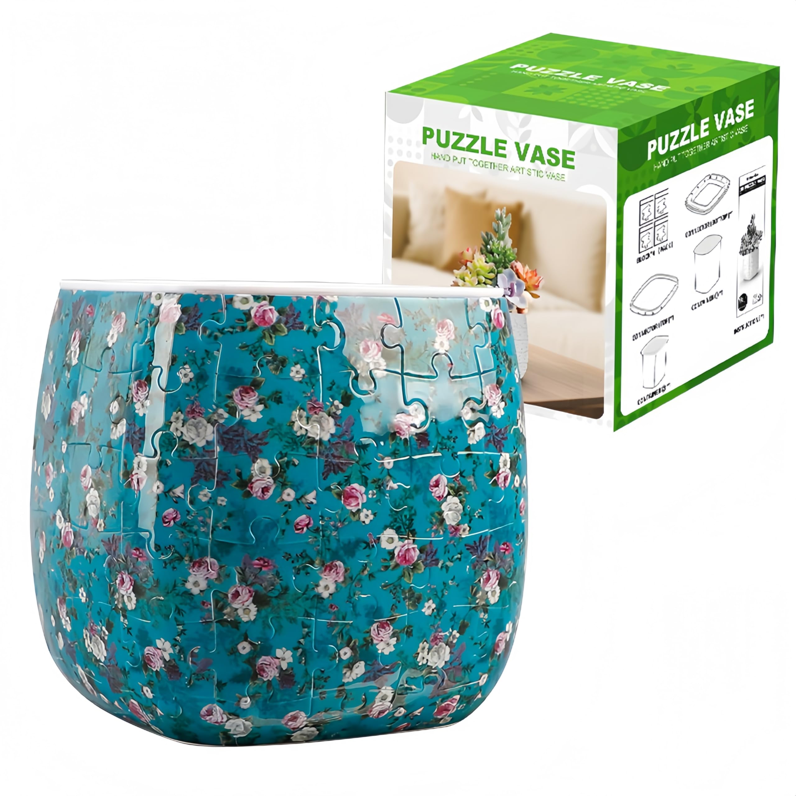 3D-Puzzle Planter Pot,Puzzle Vase for Adult,Plastic Planter,96 Pieces Puzzles,11x11x11cm,Home Decor Flower Pots for Indoor Cactus,Succulents Pots (D) — image 1