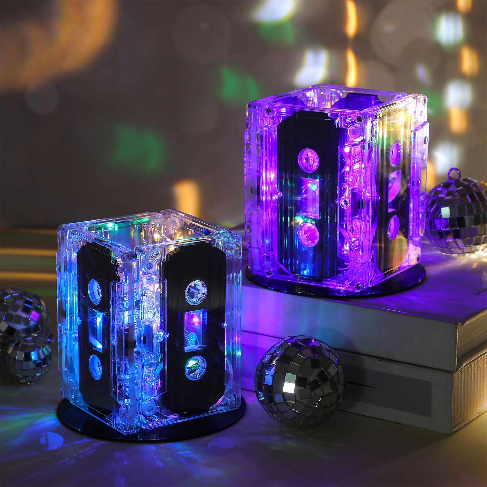 6 juegos de cinta de casete de los años 80 y 90, decoración de cubo, decoración de discoteca, fiesta de fiebre, centro de mesa temático de los años 80, boombox, suministros de fiesta de cumpleaños de