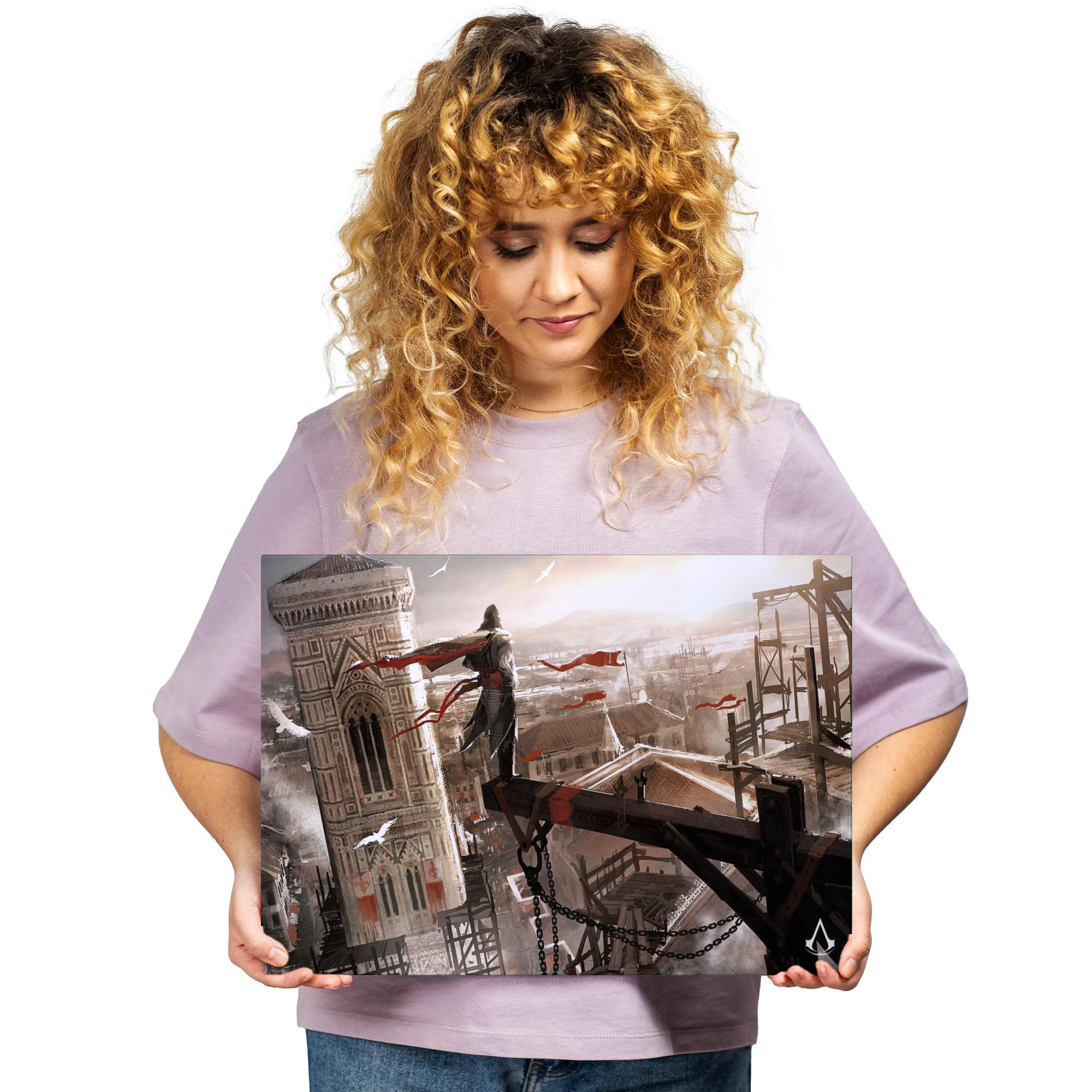 Displate - Poster aus Metall - Einfache Montage ohne Bohren - Assassin's Creed - AC Concept Art - Leap of Faith - Größe M - 32 x 45 cm Matt