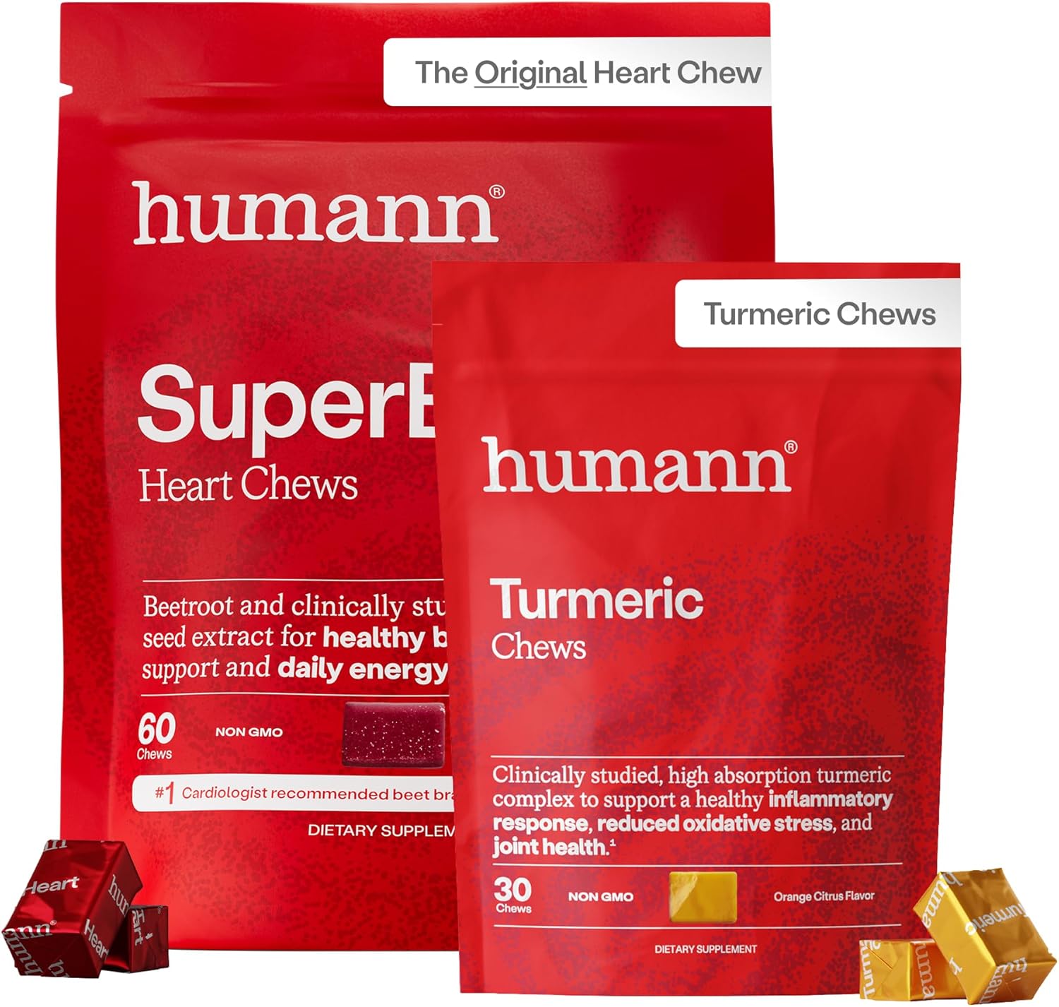 Humann SuperBeets Heart Chews & Turmeric Chews, Beetroot and Turmeric Supplement, High Absorption Curcumin Complex, Nitric Oxide Support, 90 Count