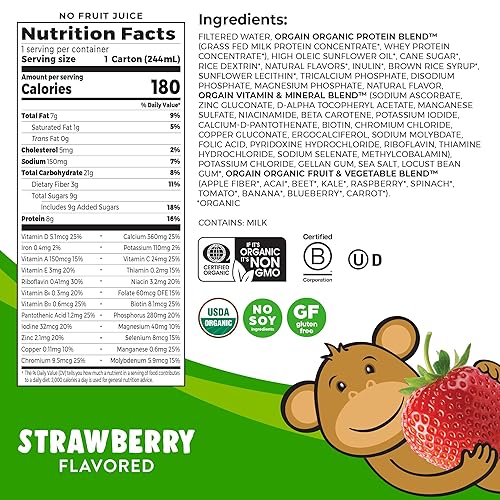 Miniatura 2 de Orgain Batido nutricional orgánico para niños fresa 028oz de proteína 22 vitaminas y minerales frutas y verduras sin gluten sin soja Kosher sin OMG