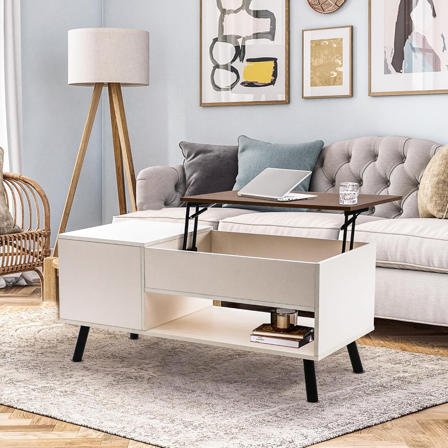 Amazon.com: UPHYB Wooden Lift Top Coffee Table, Coffee Table with ...