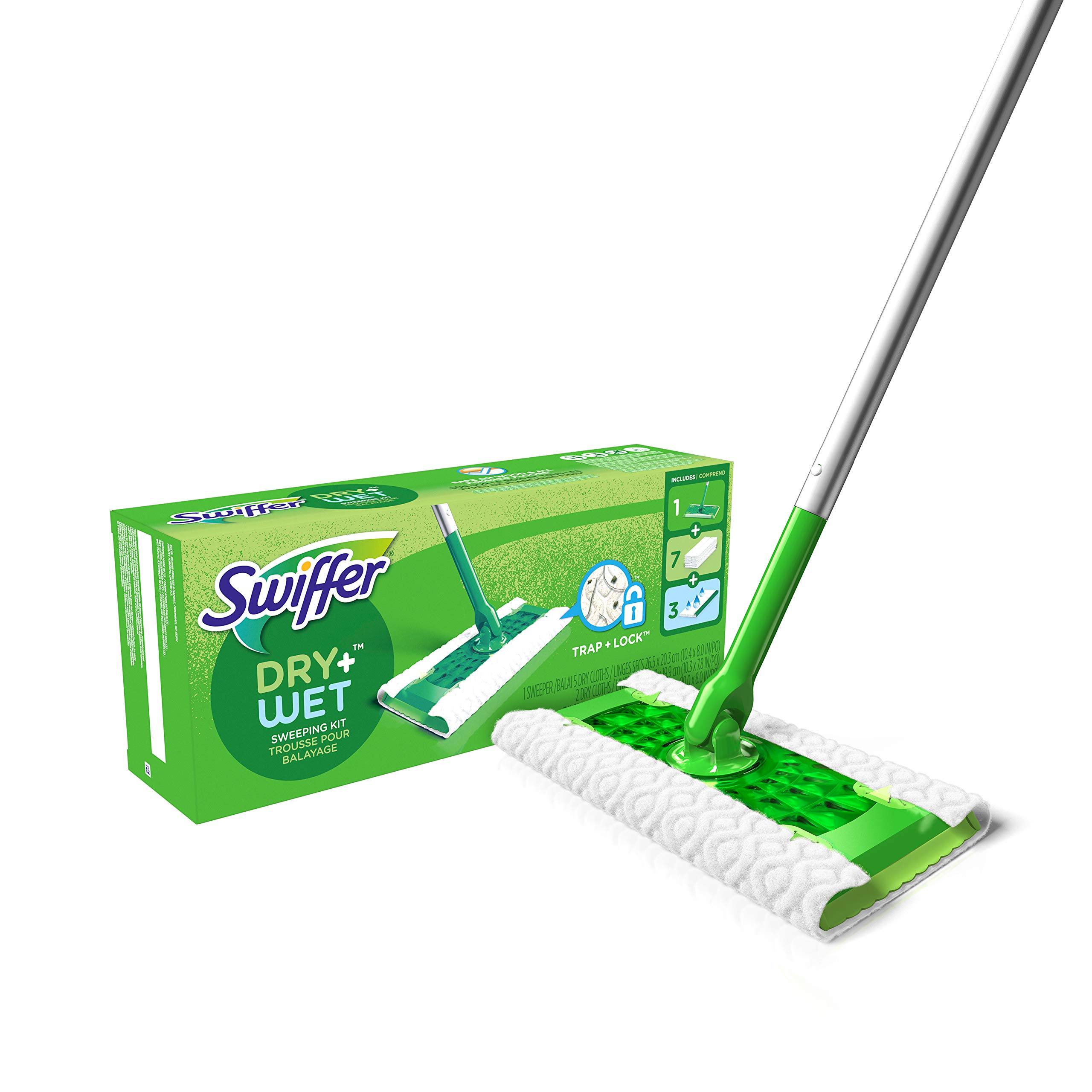 Sweeper Dry + Wet Sweeping Kit - 1 Sweeper + 7 Dry Cloths + 3 Wet Cloths, 11 Piece Set