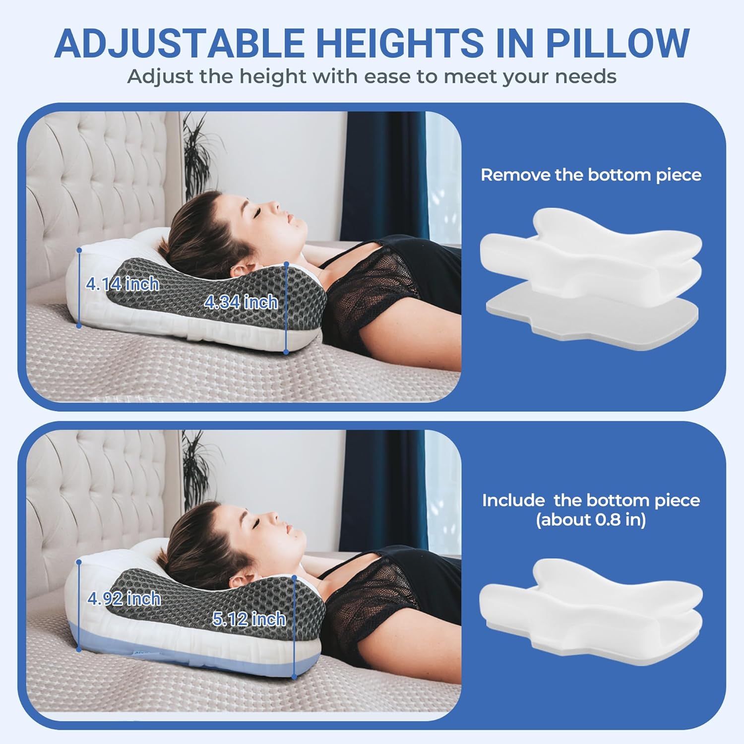 Elviros CPAP Pillow for Sleeping, Ergonomic Adjustable Height Neck Support Memory Foam Bed Pillow for CPAP Users with Sleep Apnea, Suitable for Side and Back Sleepers