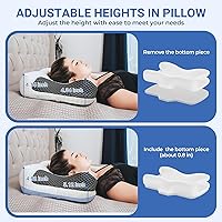 Vista 3 de Elviros Almohada cervical CPAP para el cuello para dormir, almohada ergonómica de altura ajustable para el cuello, almohada de espuma viscoelástica