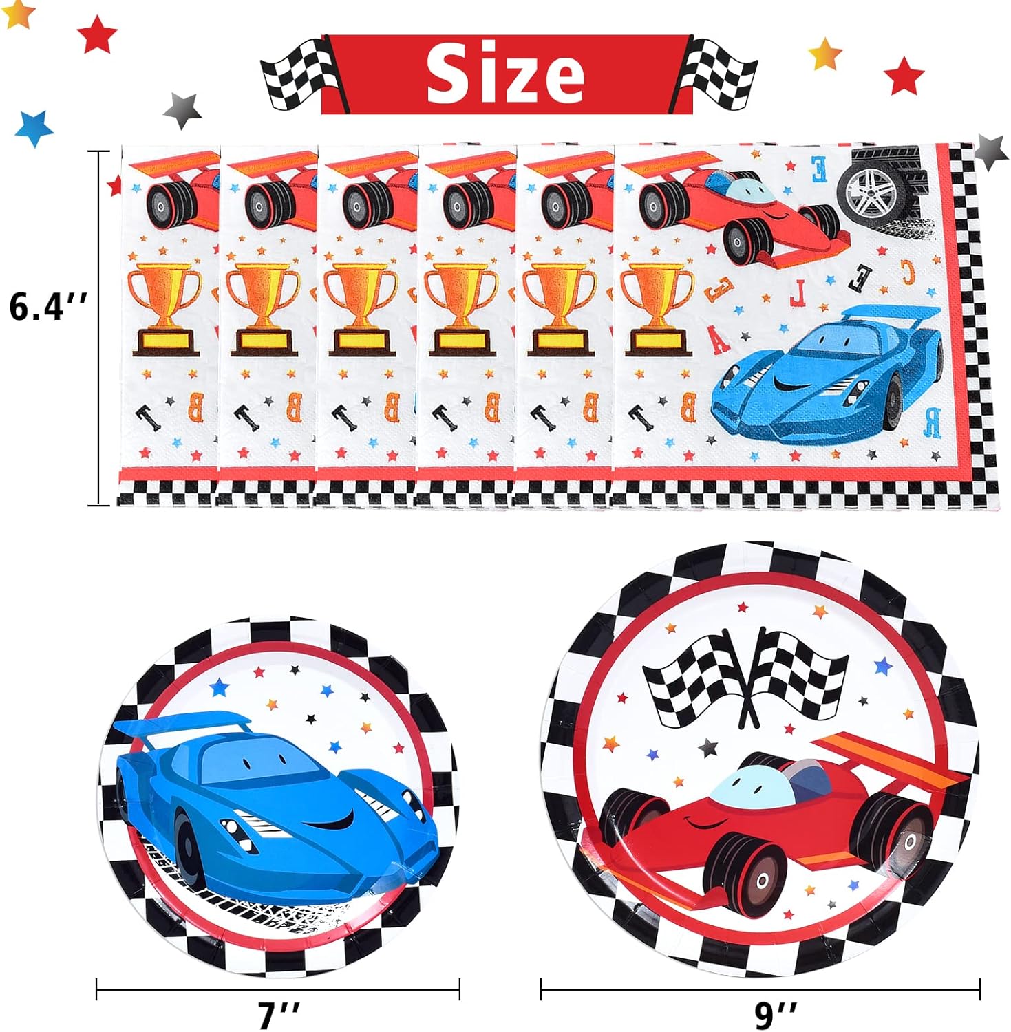 WERNNSAI Race Car Party Supplies - 48PCS Checked Racing Party Plates Napkins Disposable Tableware Set Race Car Birthday Decorations for Boys Birthday Baby Shower Decorations Serves 16 Guests - Image 2