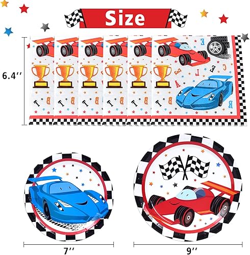 Miniatura 2 de WERNNSAI Suministros para fiestas de autos de carreras, 48 piezas, platos de fiesta de carreras, servilletas, juego de vajilla desechable