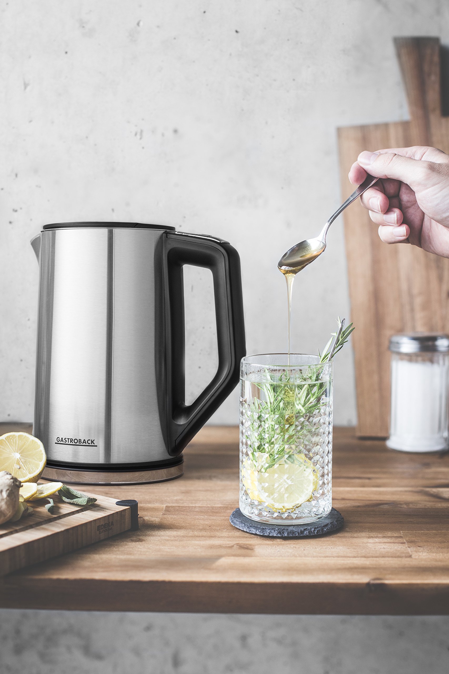Gastroback 42436 Design Wasserkocher Cool Touch, doppelwandiger Edelstahl-Behälter 1,5 Liter, 2.200 Watt, 18/8, 1.5 liters, silber, schwarz