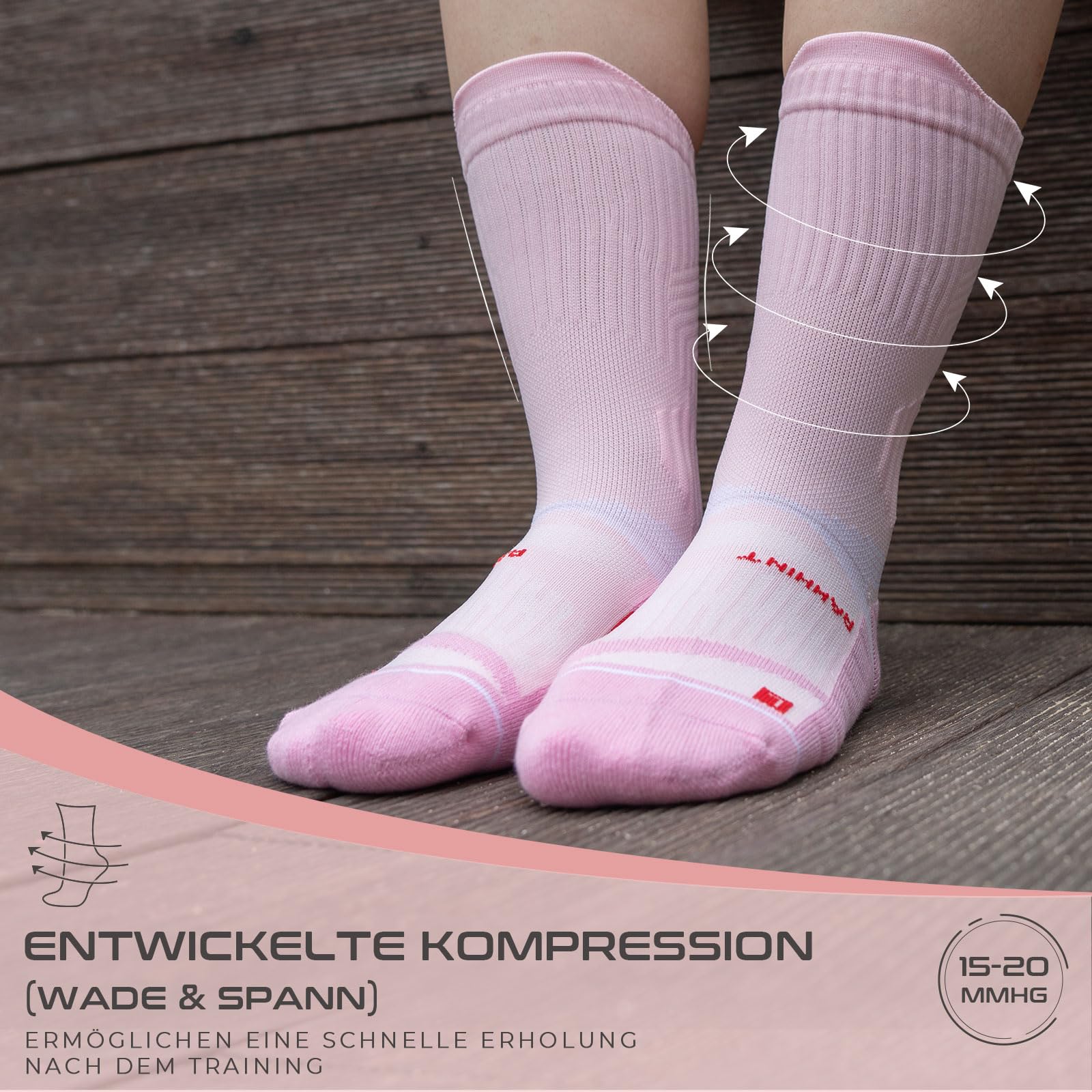 Rahhint Coolmax Kompressionssocken Laufen Damen 3 Pack Anti-Blasen Gepolsterte Sportsocken Atmungsaktive mit Knöchelschutz Mittelhoch Größen 35-42