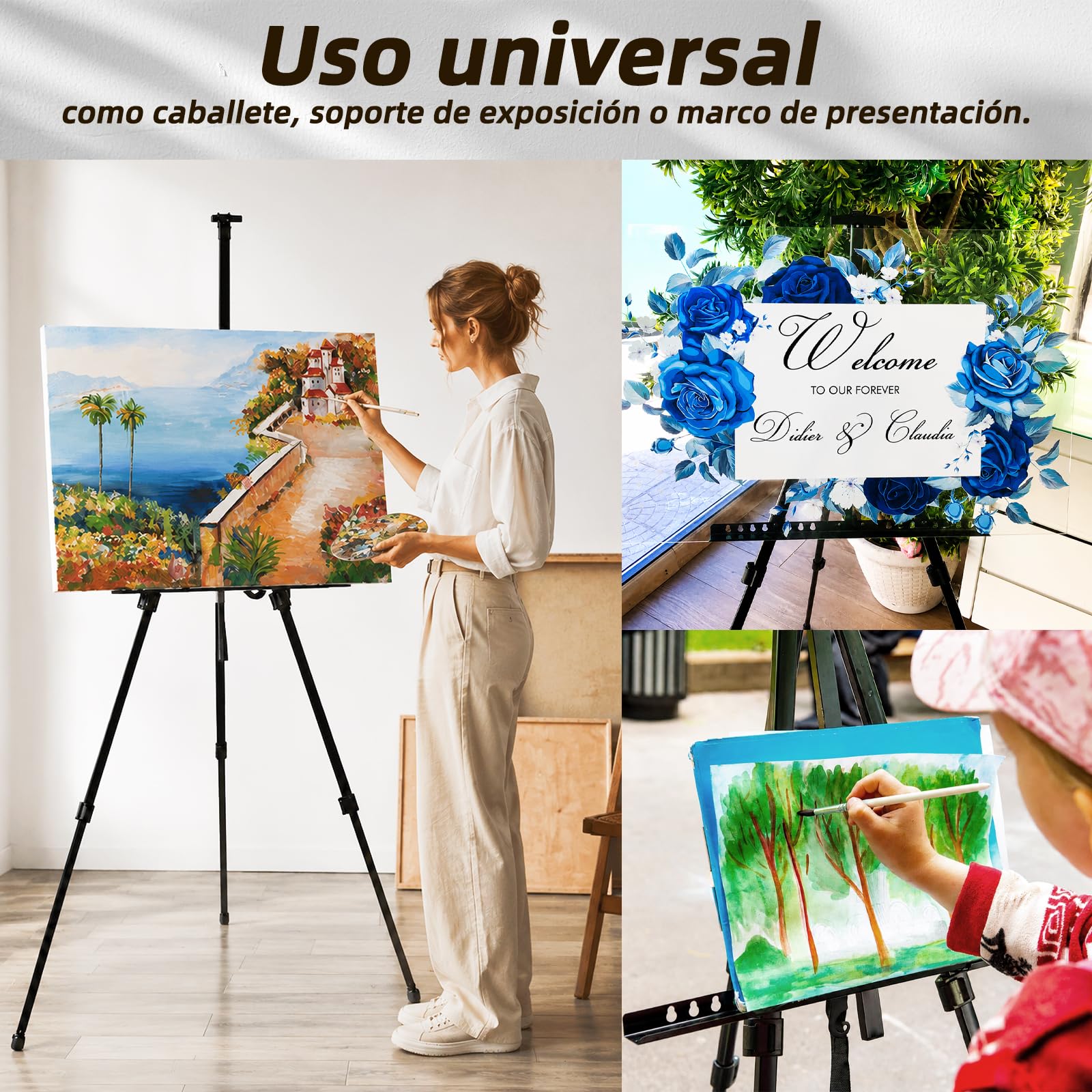 Caballete de aluminio 52-162 cm, caballete ajustable con bolsa
