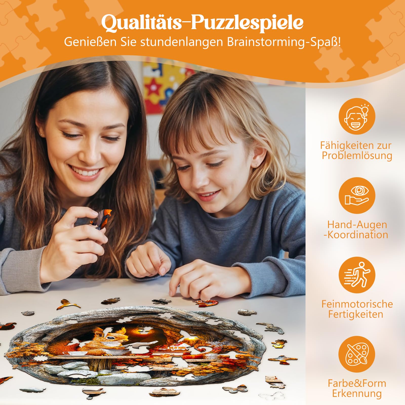 Drewniane puzzle dla dorosłych i dzieci, 3D Burrow Squirrel, okrągłe, jedyne w swoim rodzaju puzzle, drewniane puzzle, dla dorosłych, z drewnianym pudełkiem na prezent (L-300 sztuk)