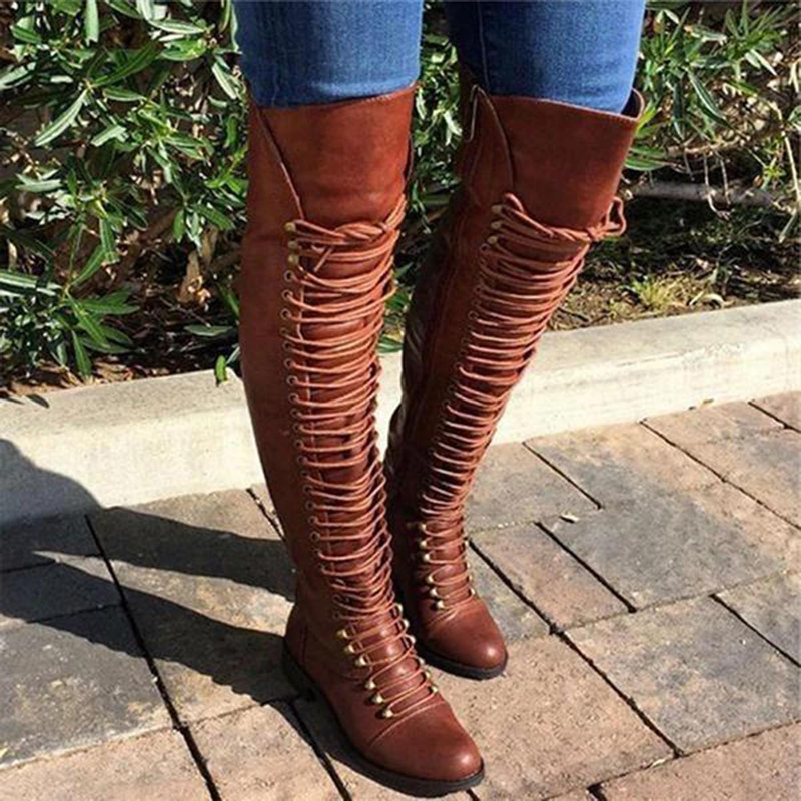 Botas de Invierno Mujer Botas clásicas con Cordones para Mujer Zapatos con Punta Redonda y tacón bajo para Exteriores Occidentales