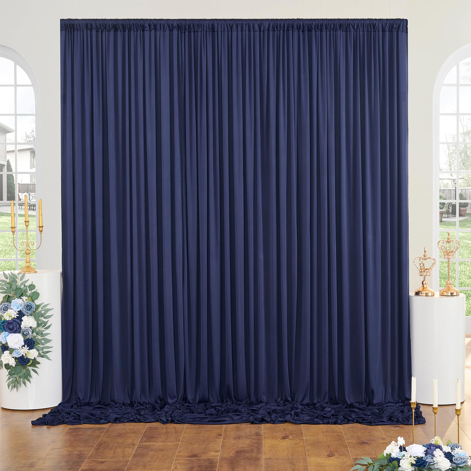 Tenda di sfondo blu marina 6×3 m, decorazione per matrimonio festa compleanno laurea anniversario parete fotografica sfondo, 4 pannelli 1,5×3 m tende marine morbide setose senza pieghe per fondali