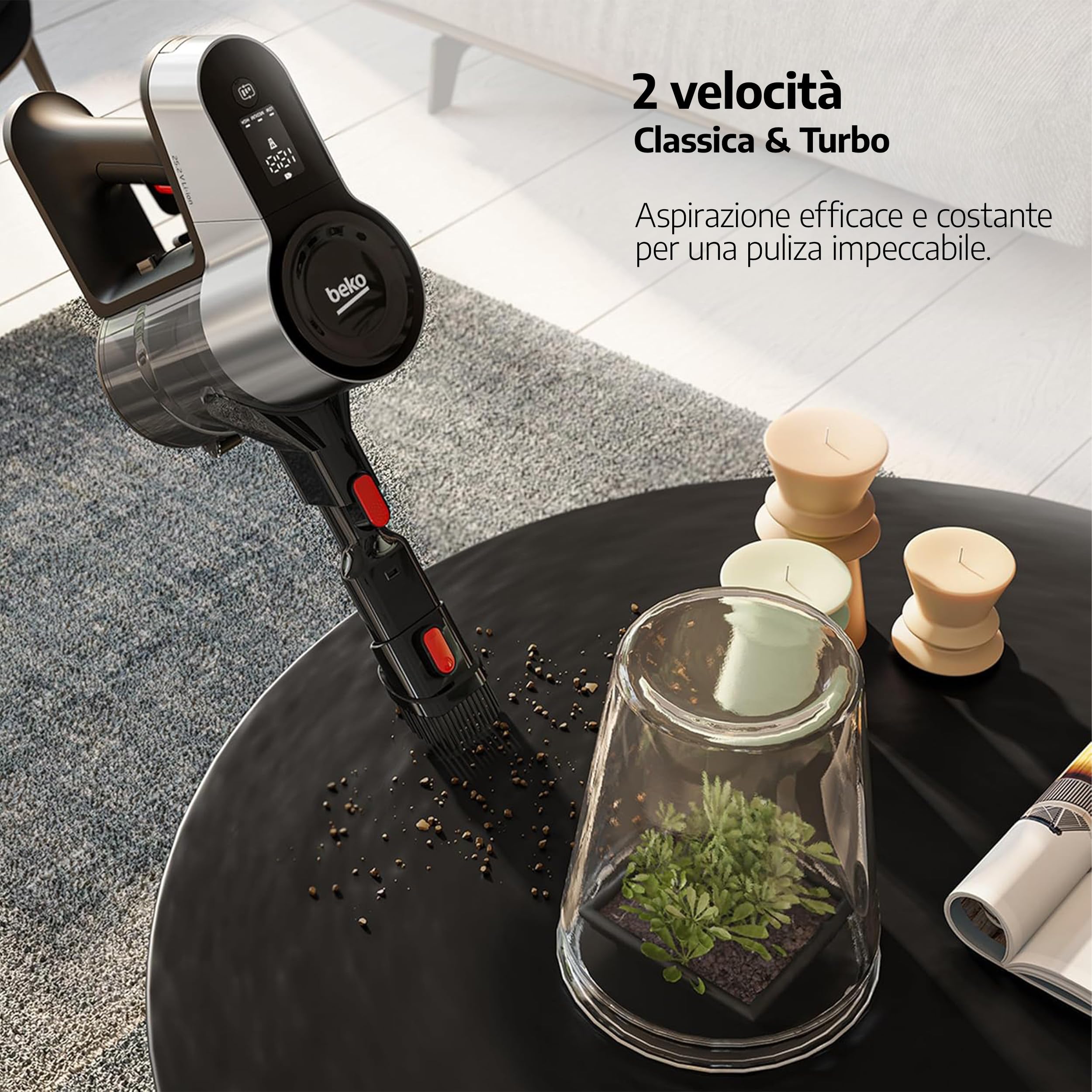 Beko Aspirapolvere Senza Fili VRT50121VR | Aspirapolvere Senza Sacco, Potenza 110W, Ricaricabile, Luce LED, Multisuperficie, Autonomia 45 Min, Rosso