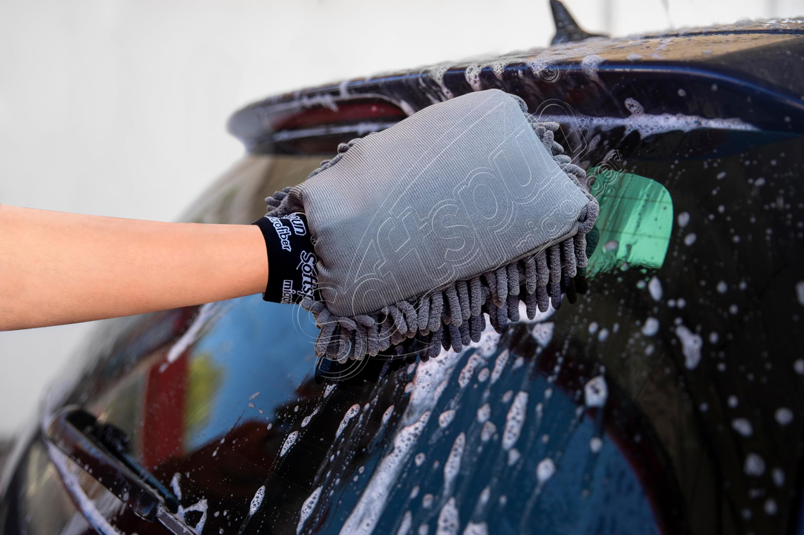 SOFTSPUN Microfiber Chenille & Glass Cloth Mitt, 3 Piece Combo 1700 GSM Grey, Multi-Purpose Super Absorbent and Perfect Wash Clean with Lint-Scratch Free Cars Home Dusting - Image 5 thumbnail