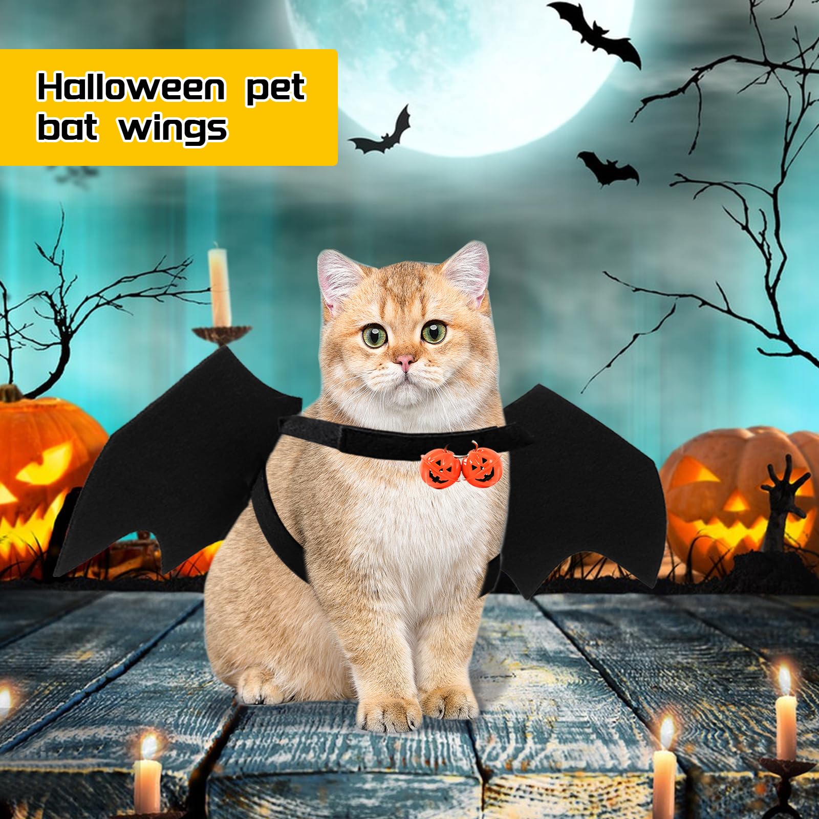 Costume da Pipistrello Halloween per Cane Gatto Nero Regolabile con Campana