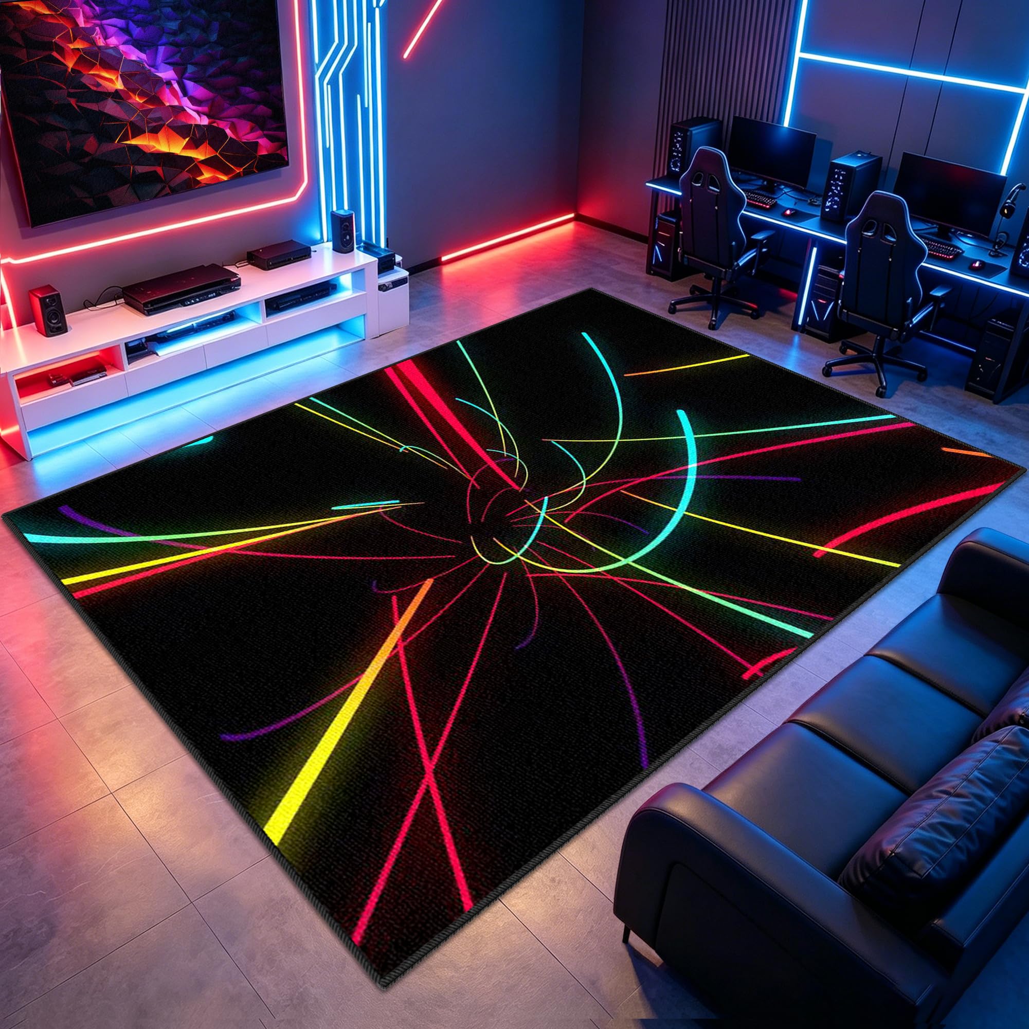 Tapis de chambre de salon de jeu aux motifs graphiques 3D