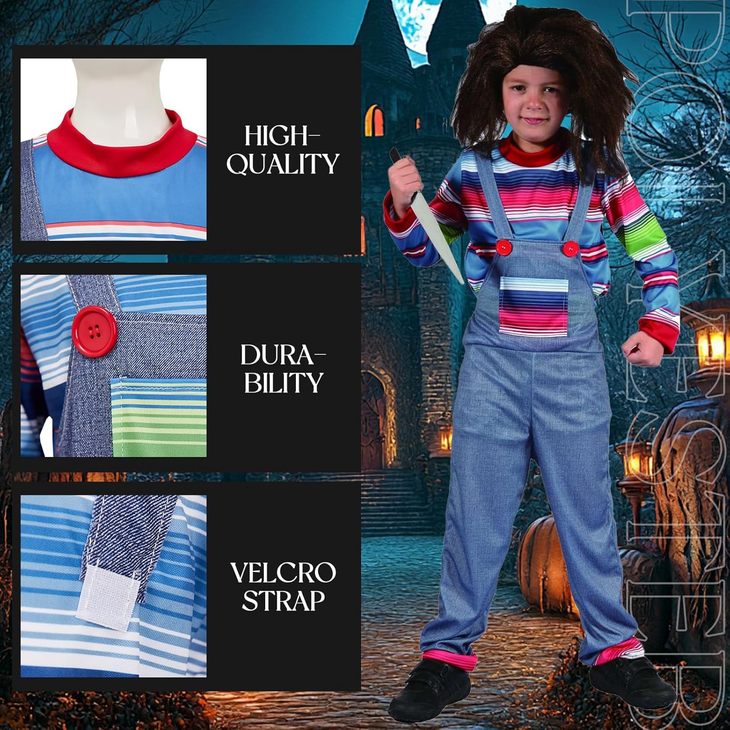 Kids Chucky Costume Killer Good Guy Chucky Cosplay Jumpsuit Bodysuit One-Piece Outfits for Boys Girls Halloween