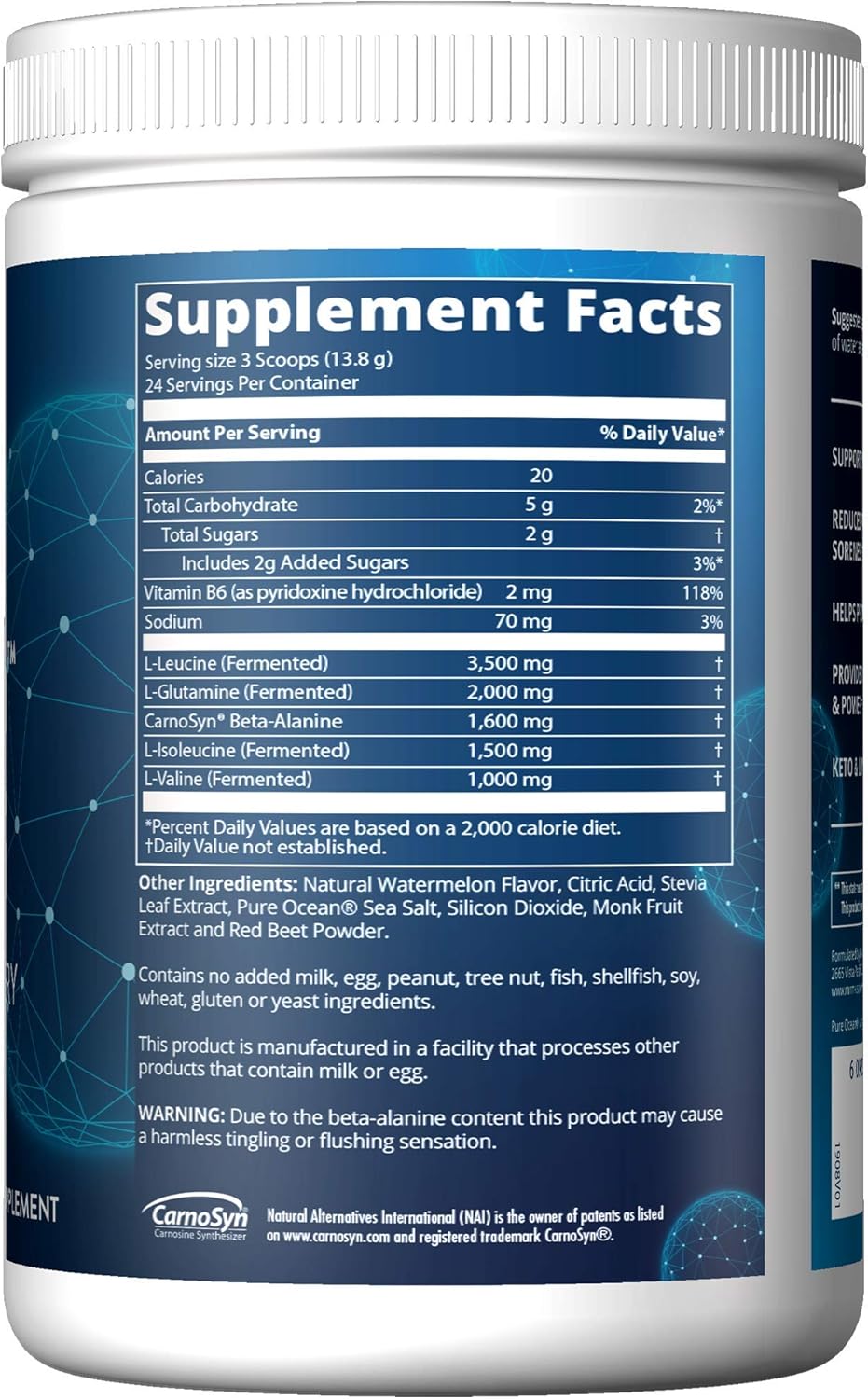 MRM BCAA+G Reload Post‑Workout Powder-For Women & Men-BCAA & L‑Glutamine with CarnoSyn Beta‑Alanine, Amino Acids, Muscle Recovery & Hydration, Keto, Vegan, Gluten Free - 26 Servings, Watermelon