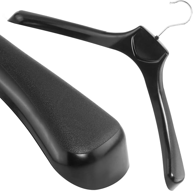 HANGERWORLD 5 Black 45cm Plastic All Purpose Coat Clothes Garment Top Jacket Broad Shoulder Hangers.