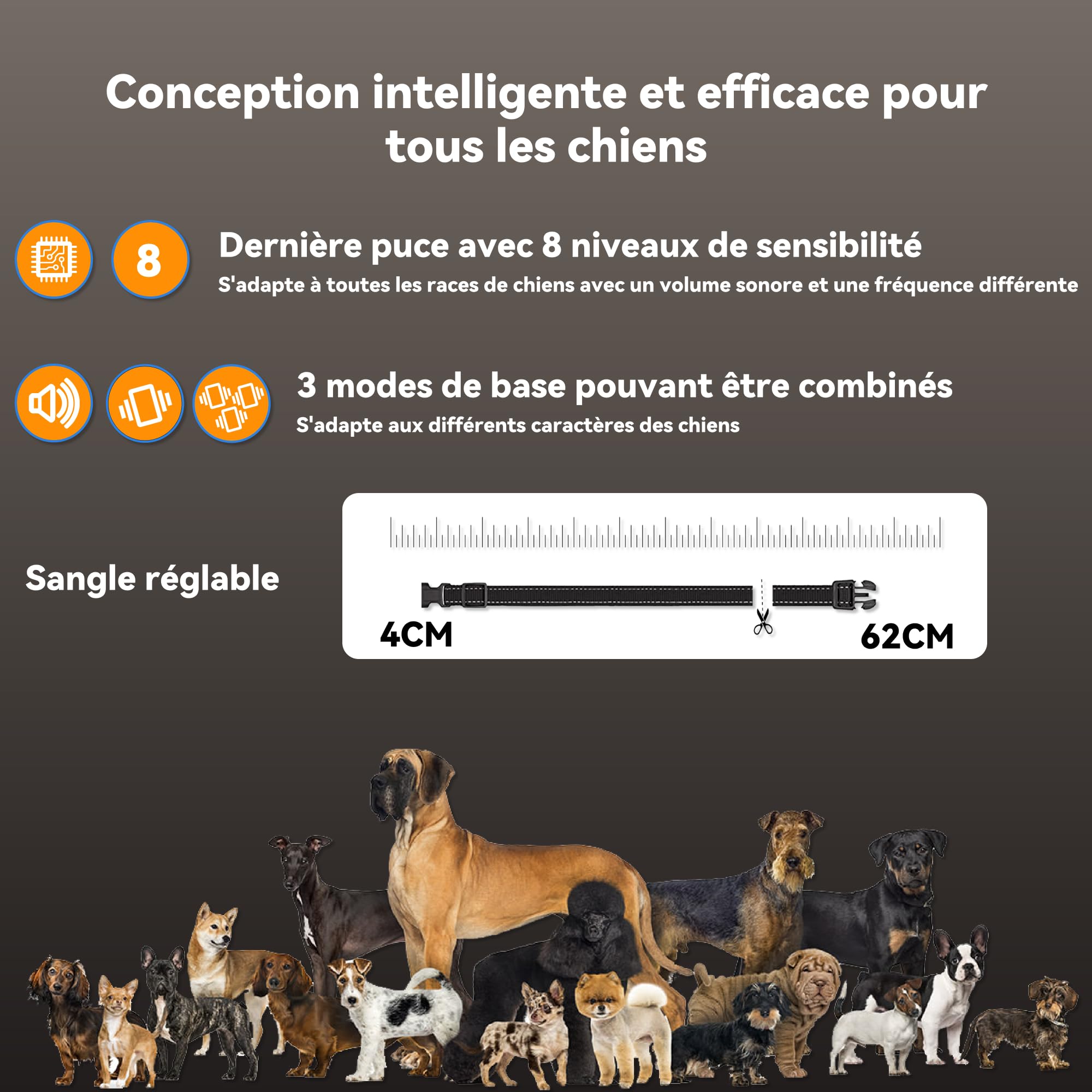 Meloive Collier Anti Aboiement Chien, Conformes à La Nouvelle Loi 2025 - Détection Intelligente des Aboiements, 4 Modes Son/Vibration/Forte Vibration, Rechargeable pour Petit et Gros Chien, Noir