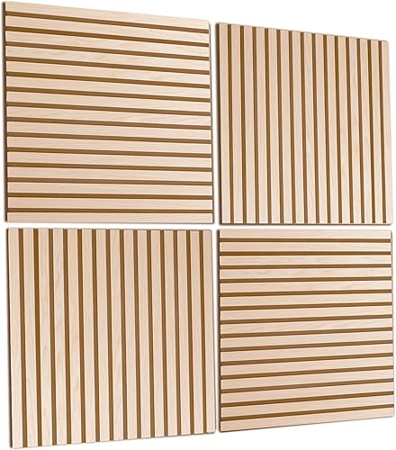 Acústico de madera, paneles de chapa de pared de madera, 24 x 24 pulgadas cada uno, paneles insonorizados, decoración de absorción de sonido