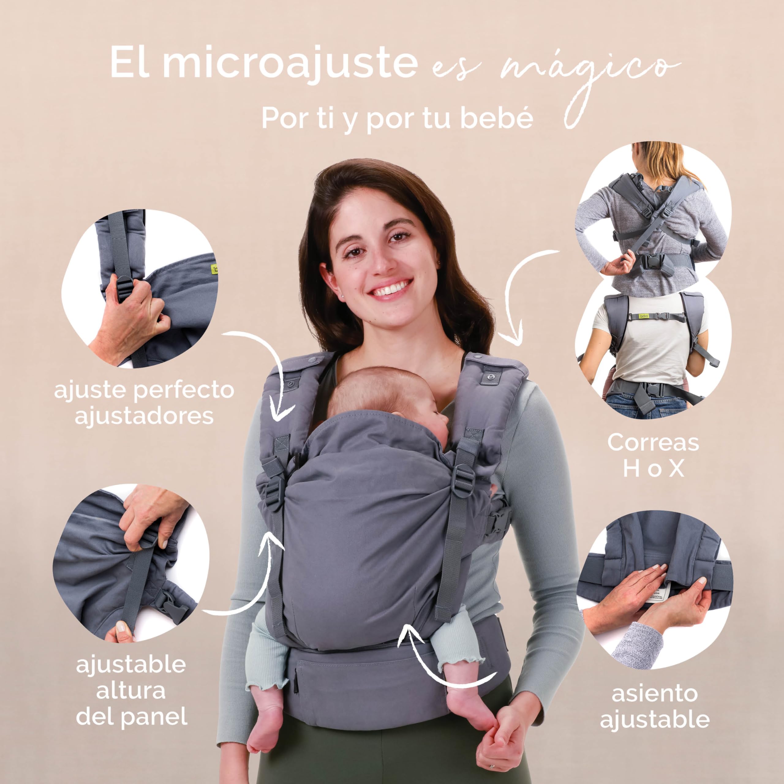 Boba X Mochila Portabebés, Porta Bebés Recién Nacidos y Niños Pequeños, Mochila de Porteo para Bebé, Marsupio de Bebé Ajustable, Portabebés Ergonómico, Portabebés para Peques de 3-21 kg - 4