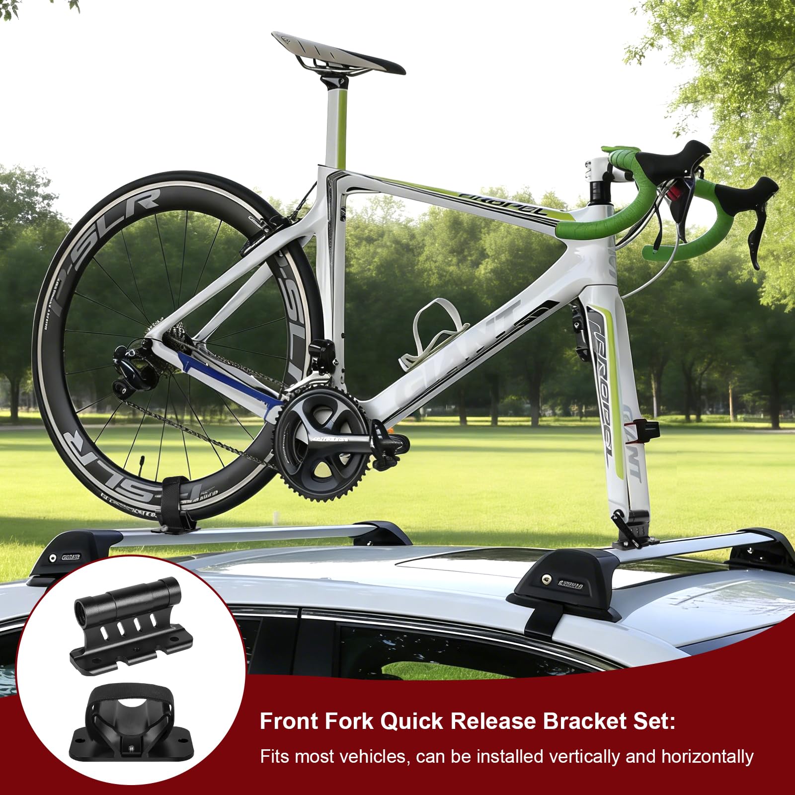 Uchwyt widelca rowerowego, 1 x uchwyt na widelec + 1 x uchwyt na tylne koło, aluminiowy uchwyt na widelec rowerowy, obsługuje szybkie mocowanie / montaż Thru-Axle do Ø 5/12/15 x 100 mm, 15 x
