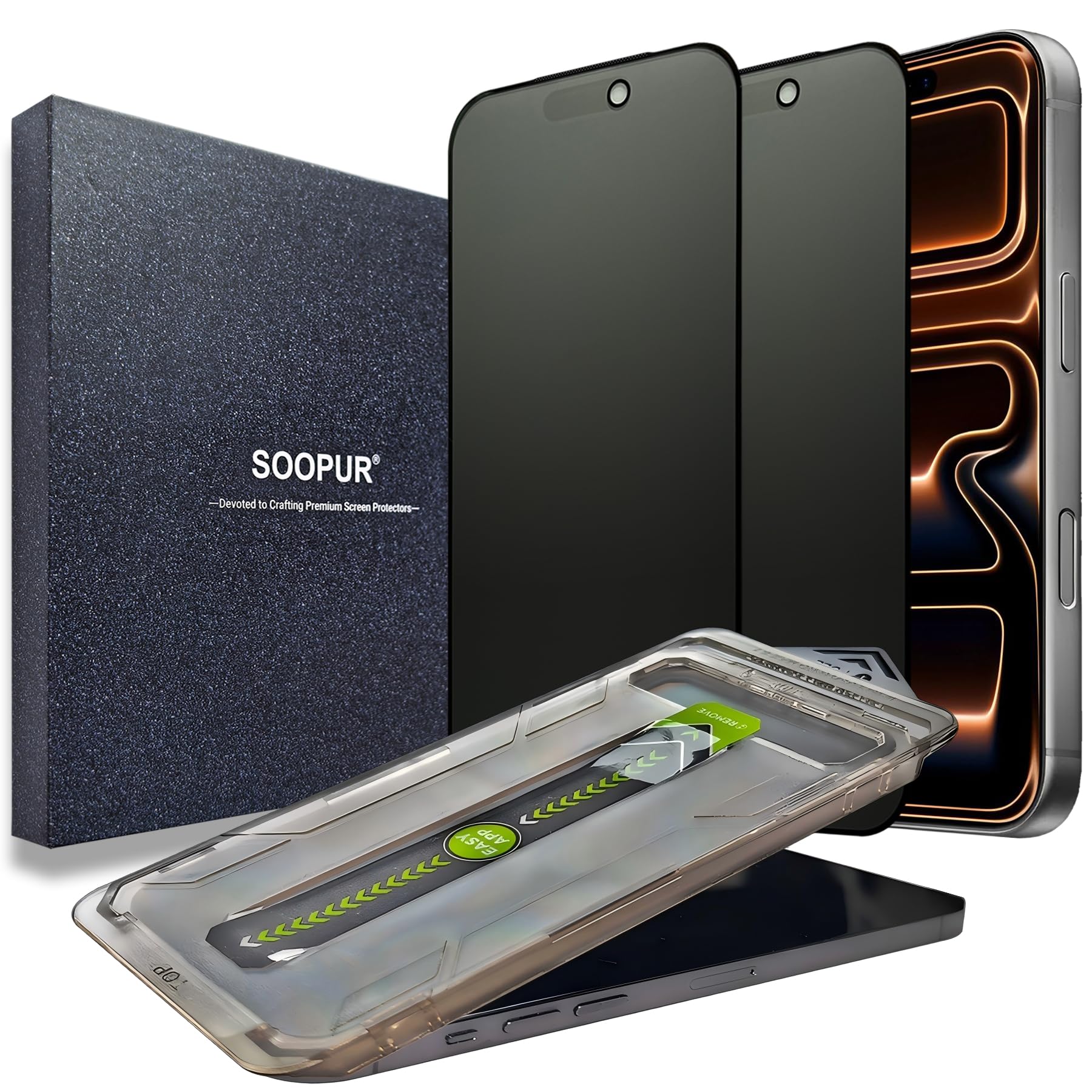 SOOPUR 2 Pack Matte Privacy Screen Protector for iPhone 17 Pro Max, [Auto-Dust Removal and Auto-Alignment] Anti-Spy Anti-Glare Anti-Fingerprint Tempered Glass Film 6.9", Smooth & Sensitive Touch