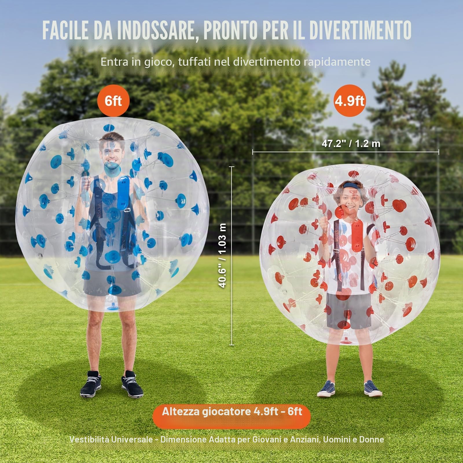 VEVOR Palline gonfiabili per paraurti, 2 confezioni; palla da calcio umana per adulti, dimensioni corporee, 0,9 m, 1,2 m, 1,5 m, per adulti e adolescenti