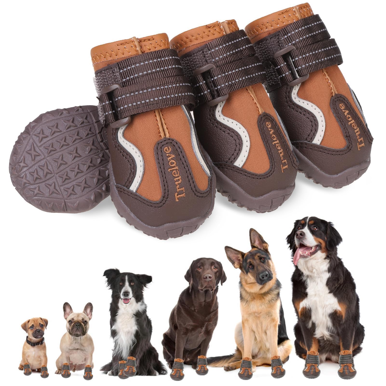 EXPAWLORER 4PCS Anti-Slip Dog Shoes - Waterproof Dog Booties & Paw Protectors with Reflective Straps for Outdoor Cold/Hot Pavement, Indoor Hardwood