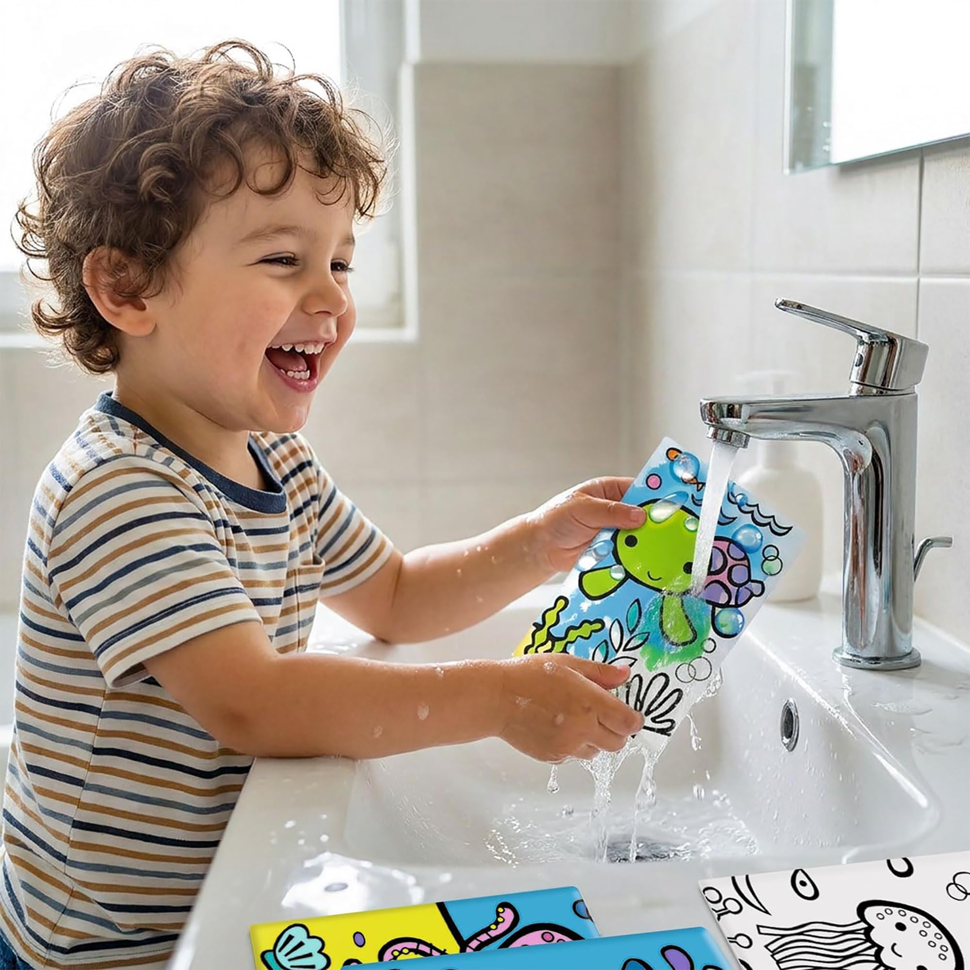 HEADU - Flashcards Baby Bath - Odkryj magię kolorów wodą | Magiczne karty do kąpieli, gry edukacyjne dla dzieci w wieku 1-3 lat, karty zwierząt, doświadczenie zmysłowe, prezent na Boże Narodzenie